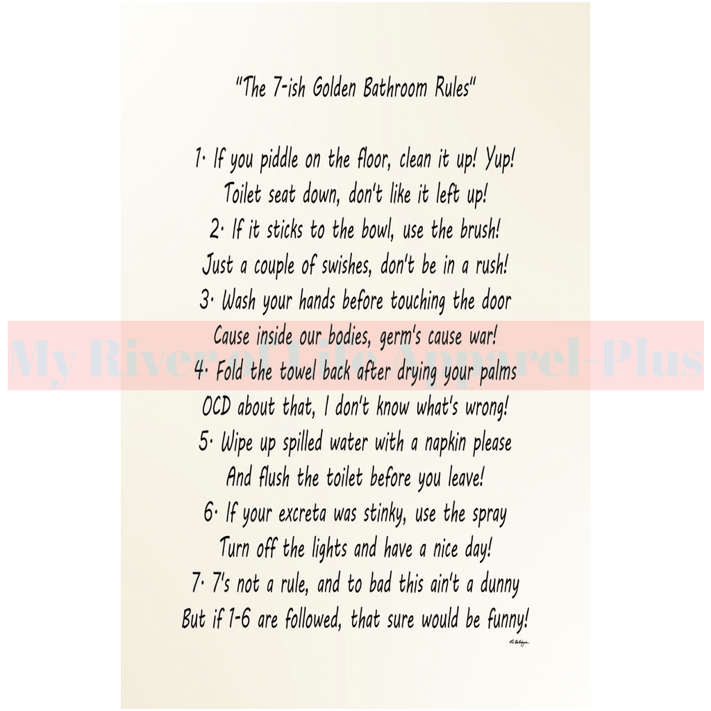 "The 7-ish Golden Bathroom Rules" Giclee Art Print (Eggshell White)