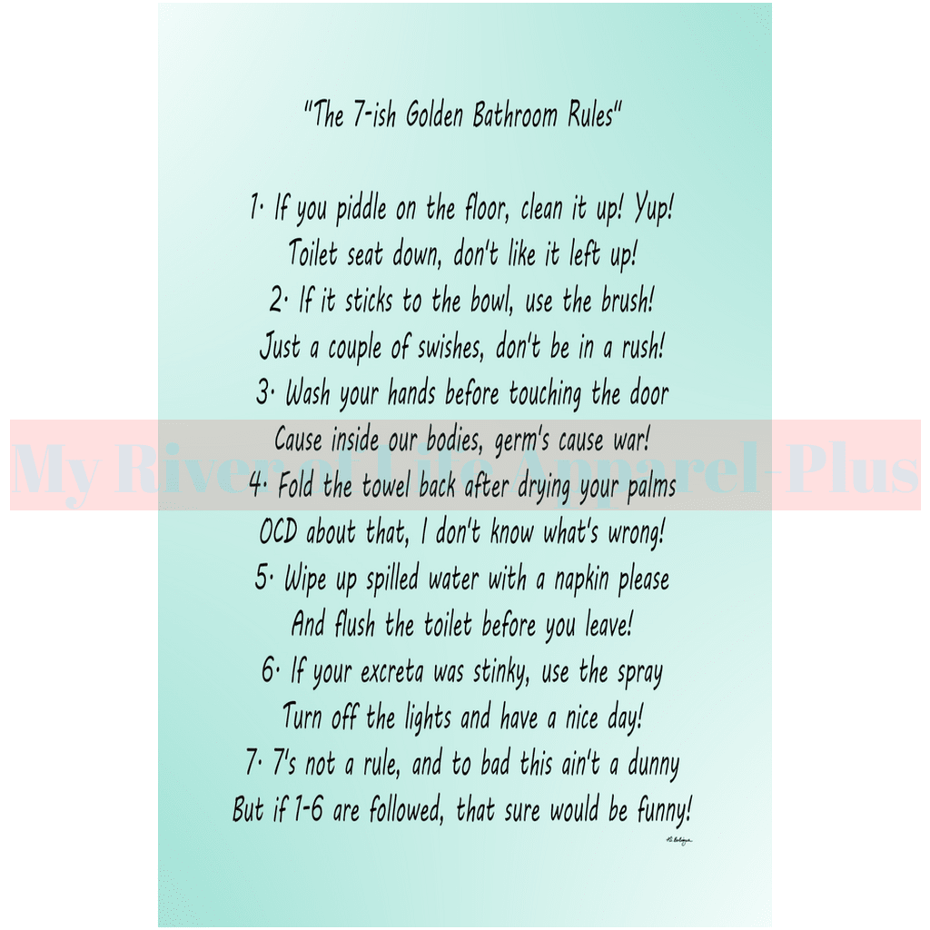"The 7-ish Golden Bathroom Rules" Giclee Art Print (Robin Egg Blue)