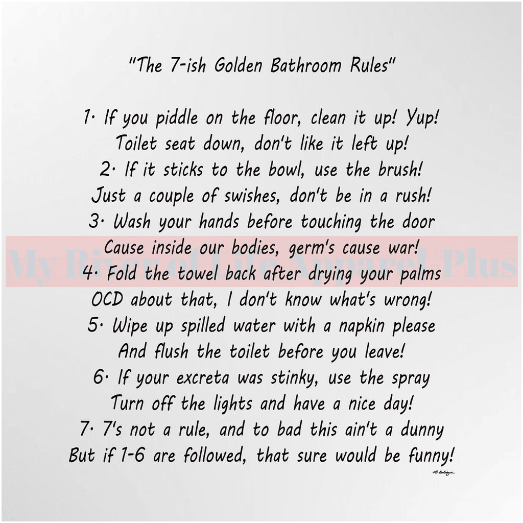 "The 7-ish Golden Bathroom Rules" Giclee Art Print (Grey)