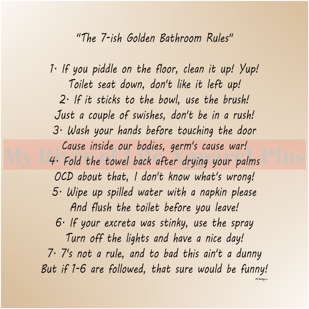 "The 7-ish Golden Bathroom Rules" Giclee Art Print (Tan)