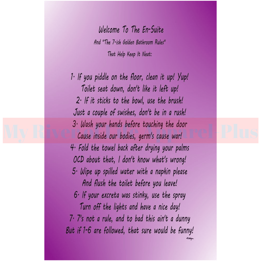 "The 7-ish Golden Bathroom Rules" Giclee Art Print (Purple)