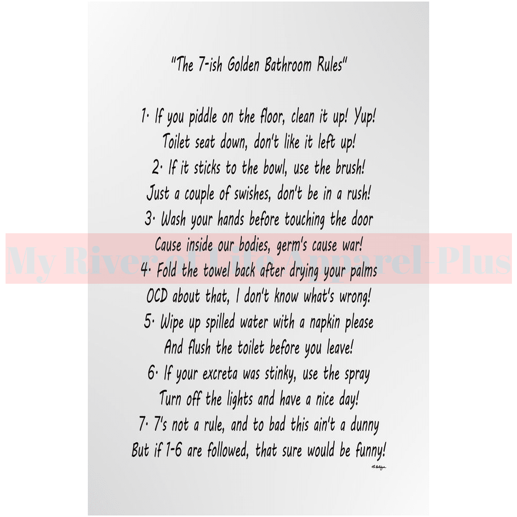"The 7-ish Golden Bathroom Rules" Giclee Art Print (Grey)