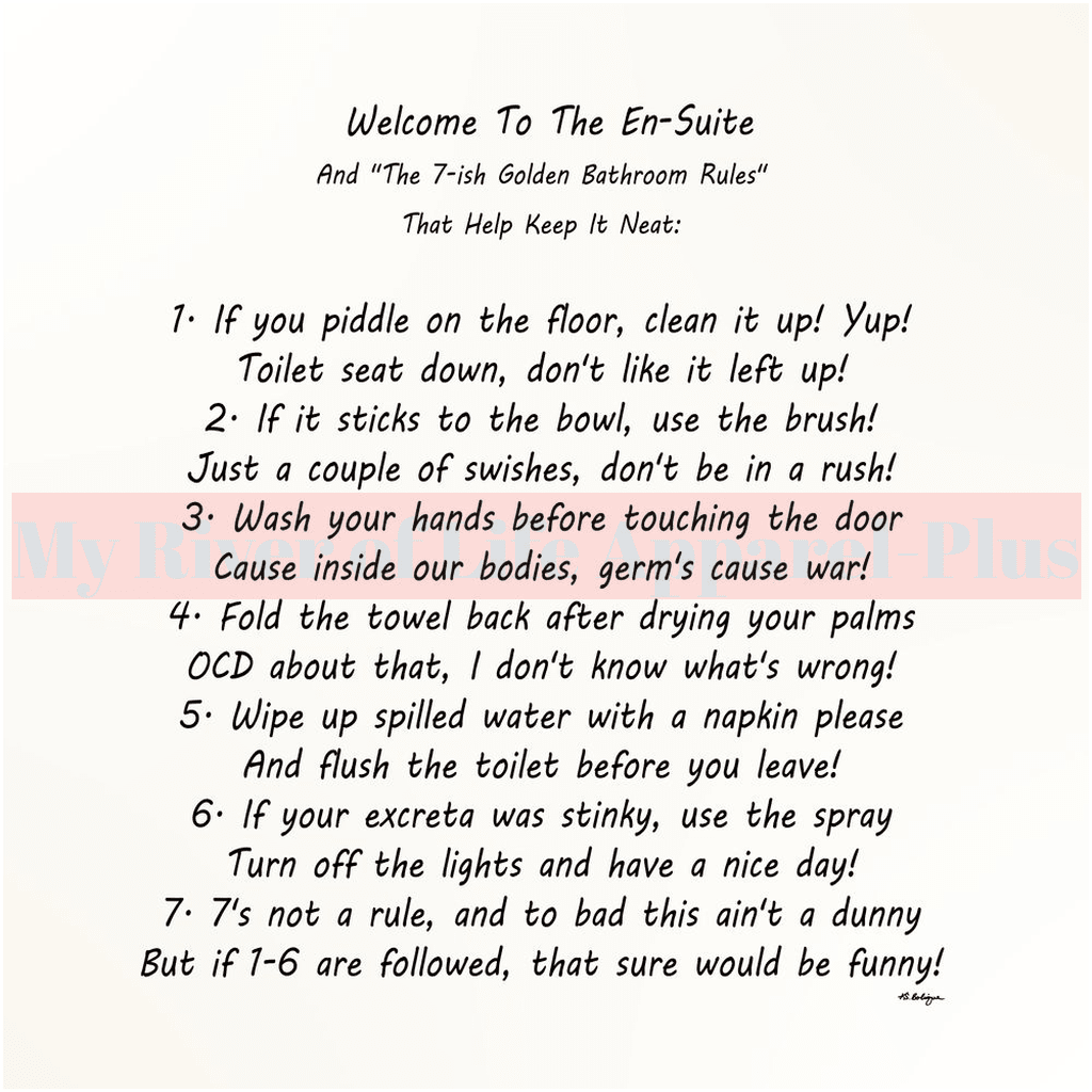 "The 7-ish Golden Bathroom Rules" Giclee Art Print (Bone White)