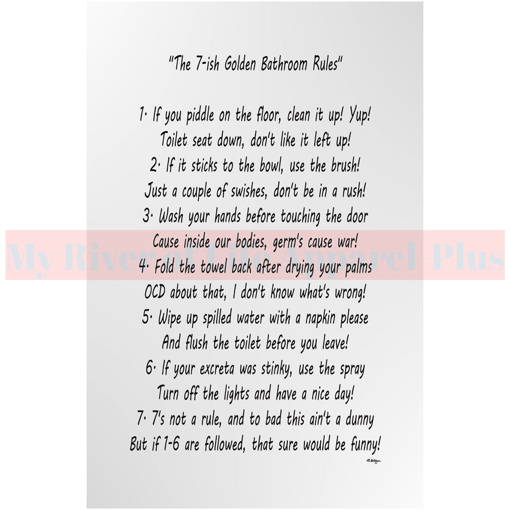 "The 7-ish Golden Bathroom Rules" Giclee Art Print (Grey)
