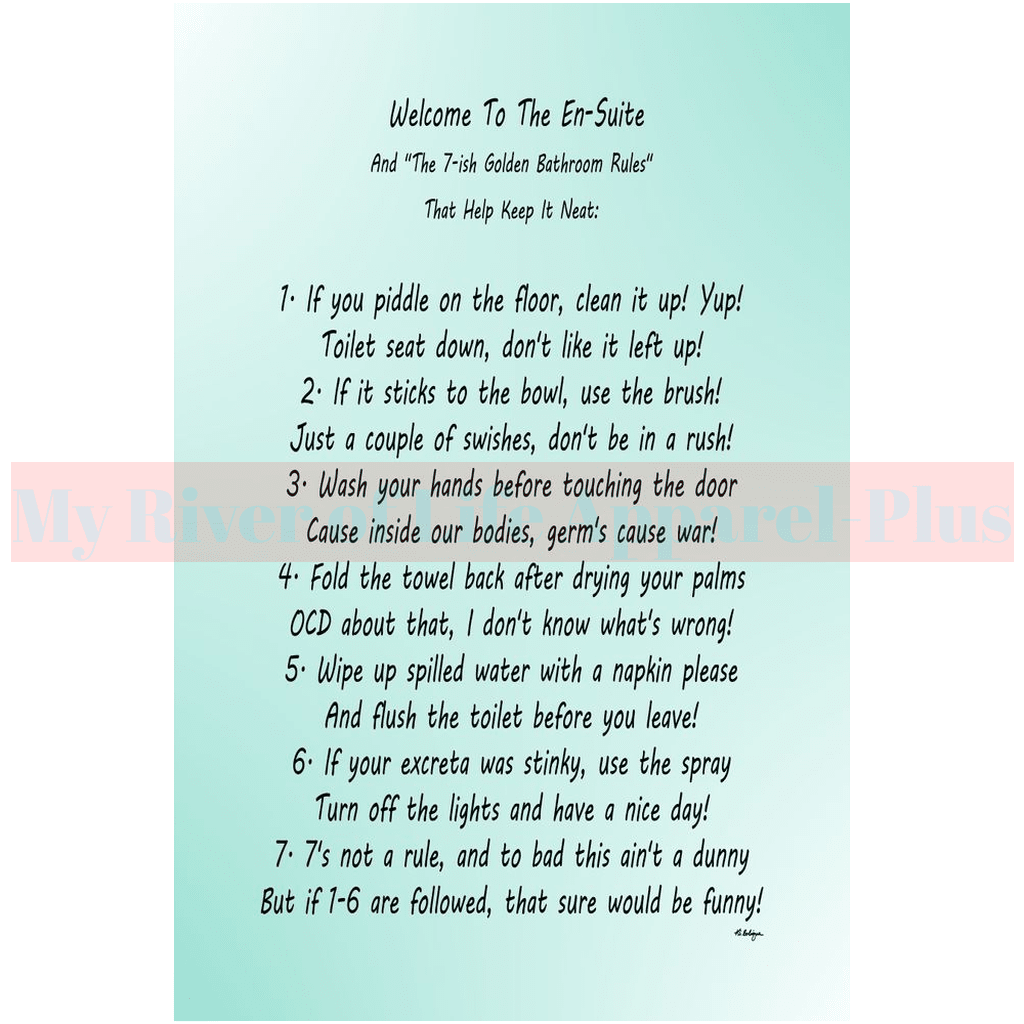 "The 7-ish Golden Bathroom Rules" Giclee Art Print (Robin Egg Blue)