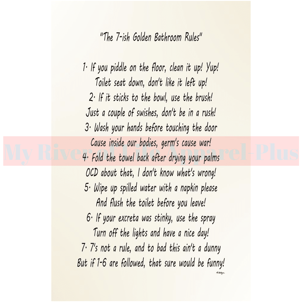 "The 7-ish Golden Bathroom Rules" Giclee Art Print (Eggshell White)