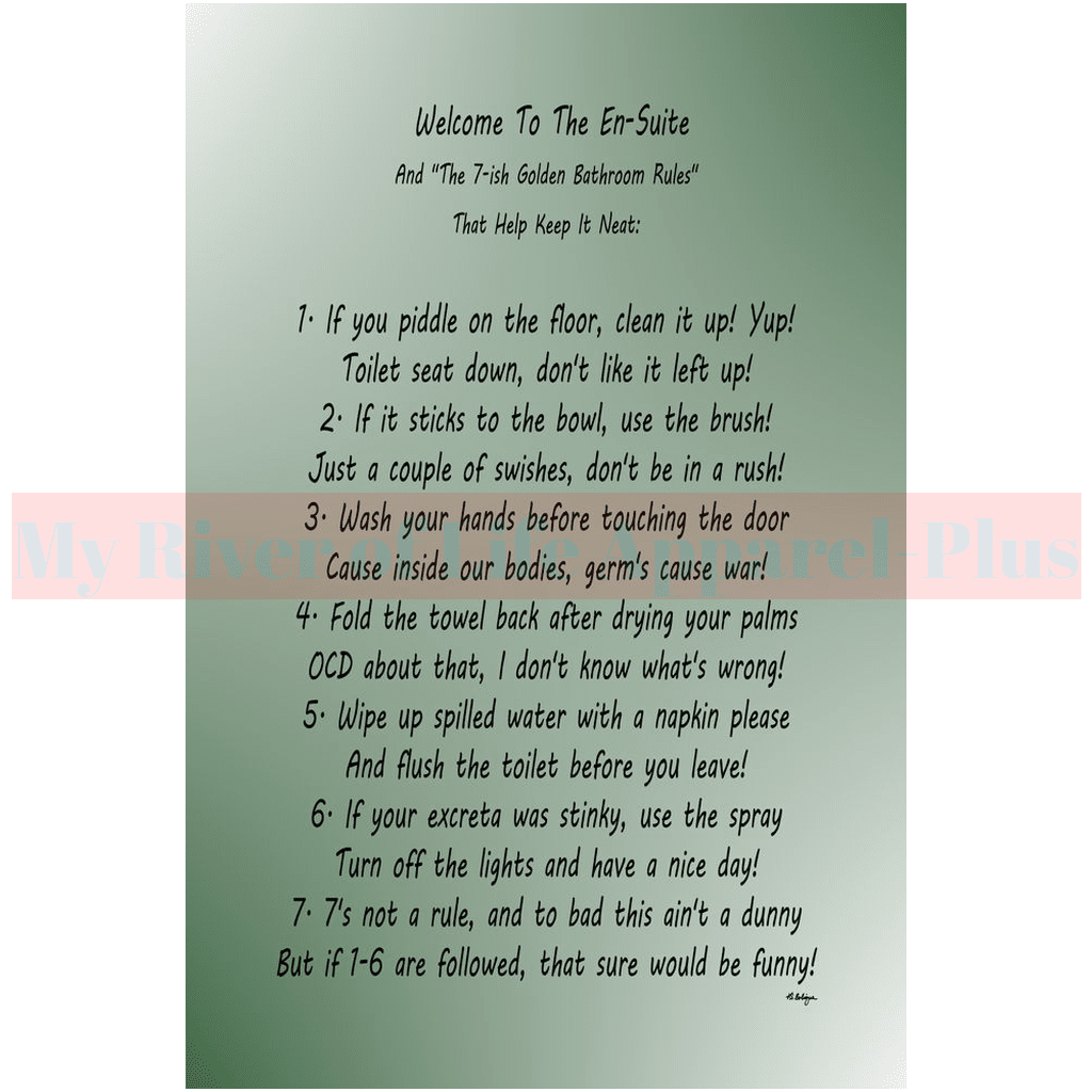 "The 7-ish Golden Bathroom Rules" Giclee Art Print (Hunter Green)