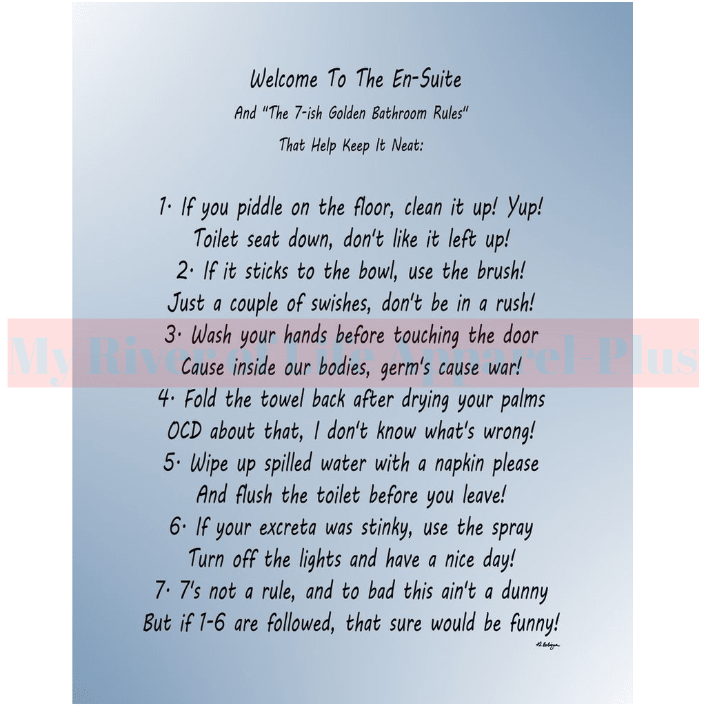 "The 7-ish Golden Bathroom Rules" Giclee Art Print (Blue-Grey)