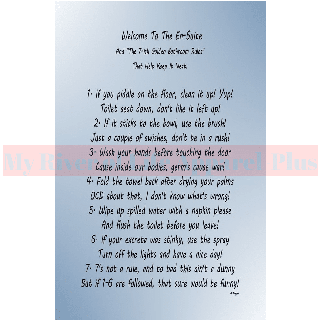 "The 7-ish Golden Bathroom Rules" Giclee Art Print (Blue-Grey)