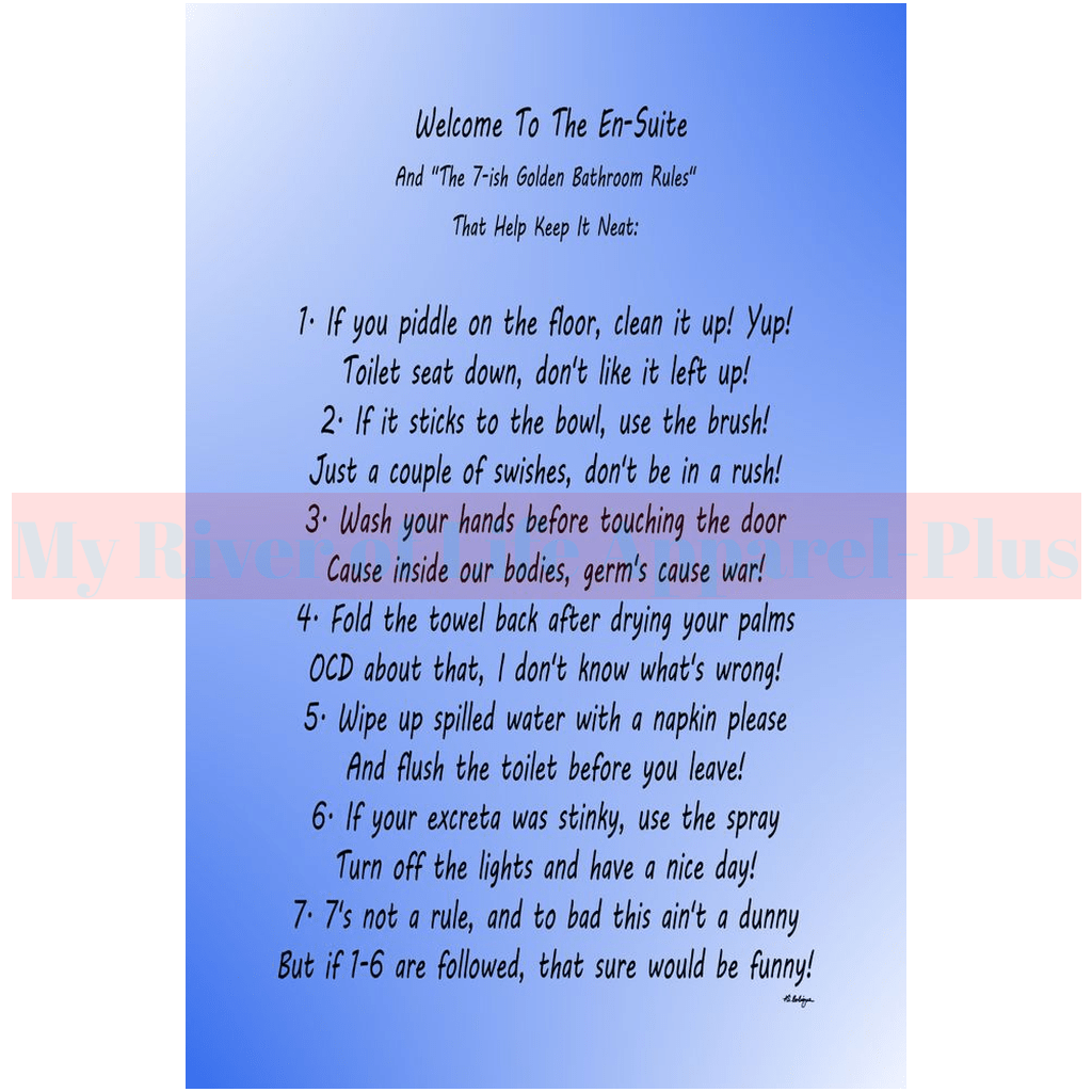 "The 7-ish Golden Bathroom Rules" Giclee Art Print (Ocean Blue)