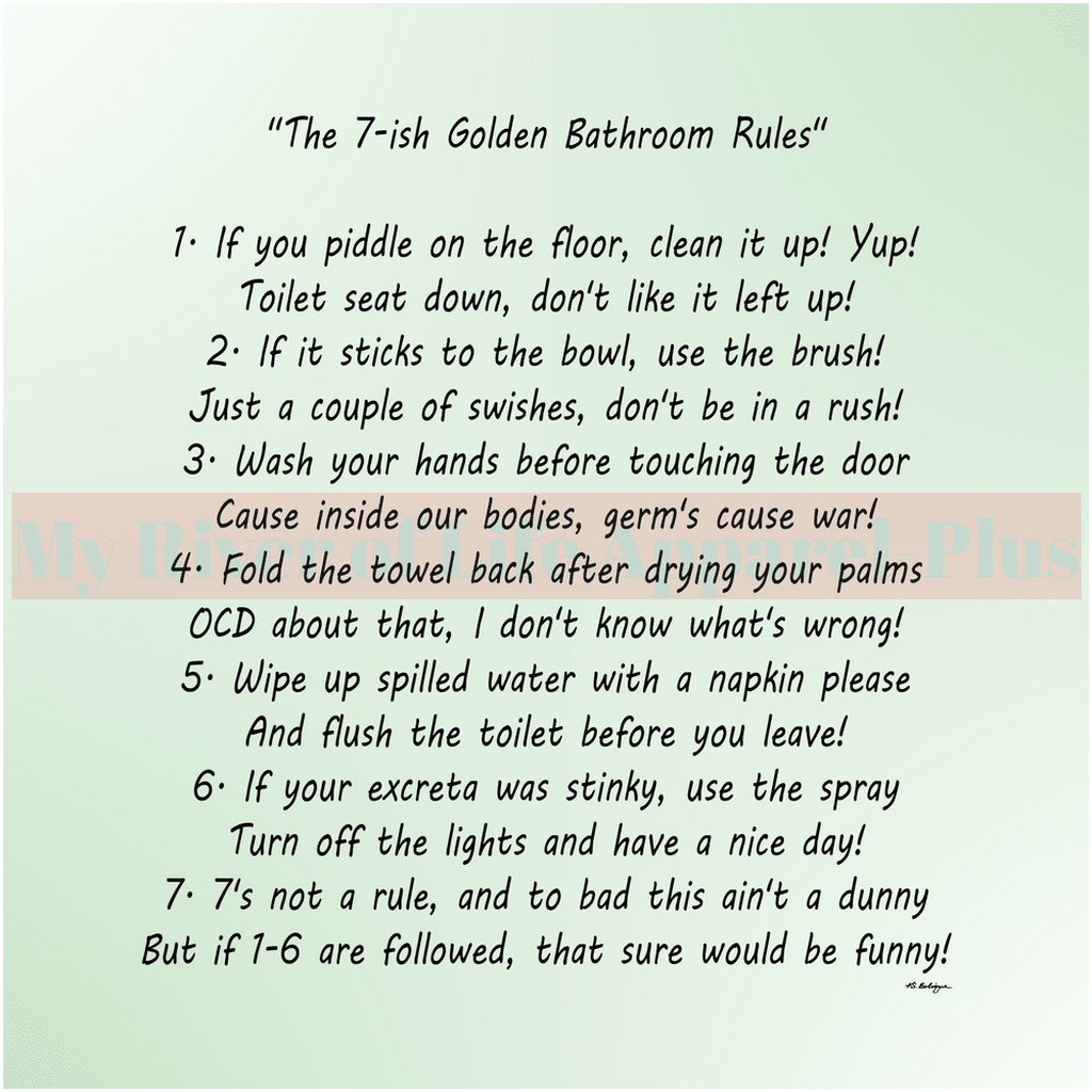 "The 7-ish Golden Bathroom Rules" Giclee Art Print (Pastel Green)