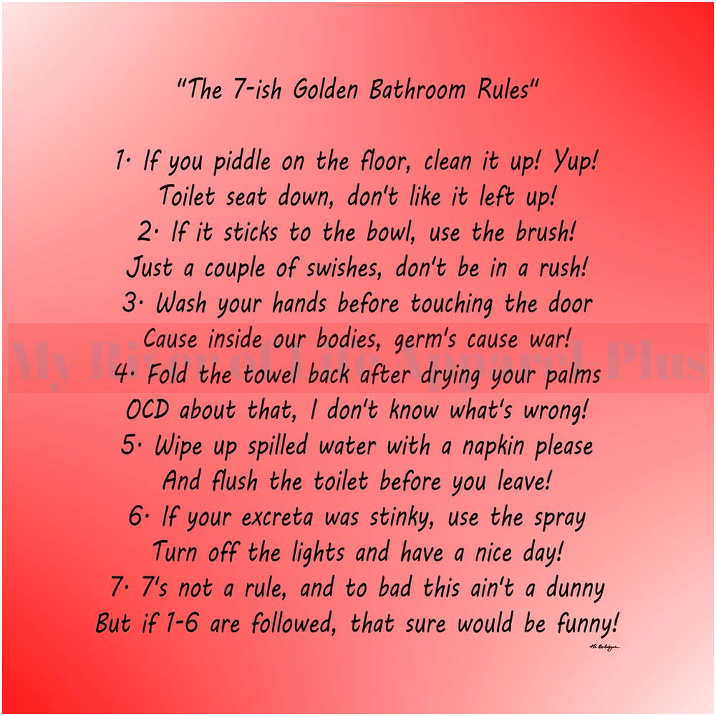 "The 7-ish Golden Bathroom Rules" Giclee Art Print (Red)