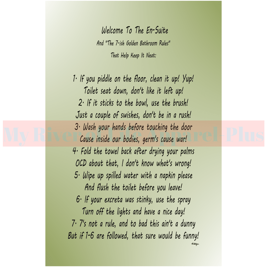 "The 7-ish Golden Bathroom Rules" Giclee Art Print (Sage)