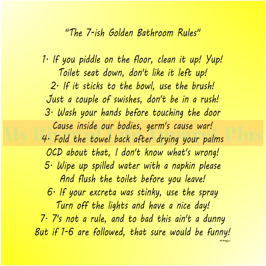 "The 7-ish Golden Bathroom Rules" Giclee Art Print (Yellow)