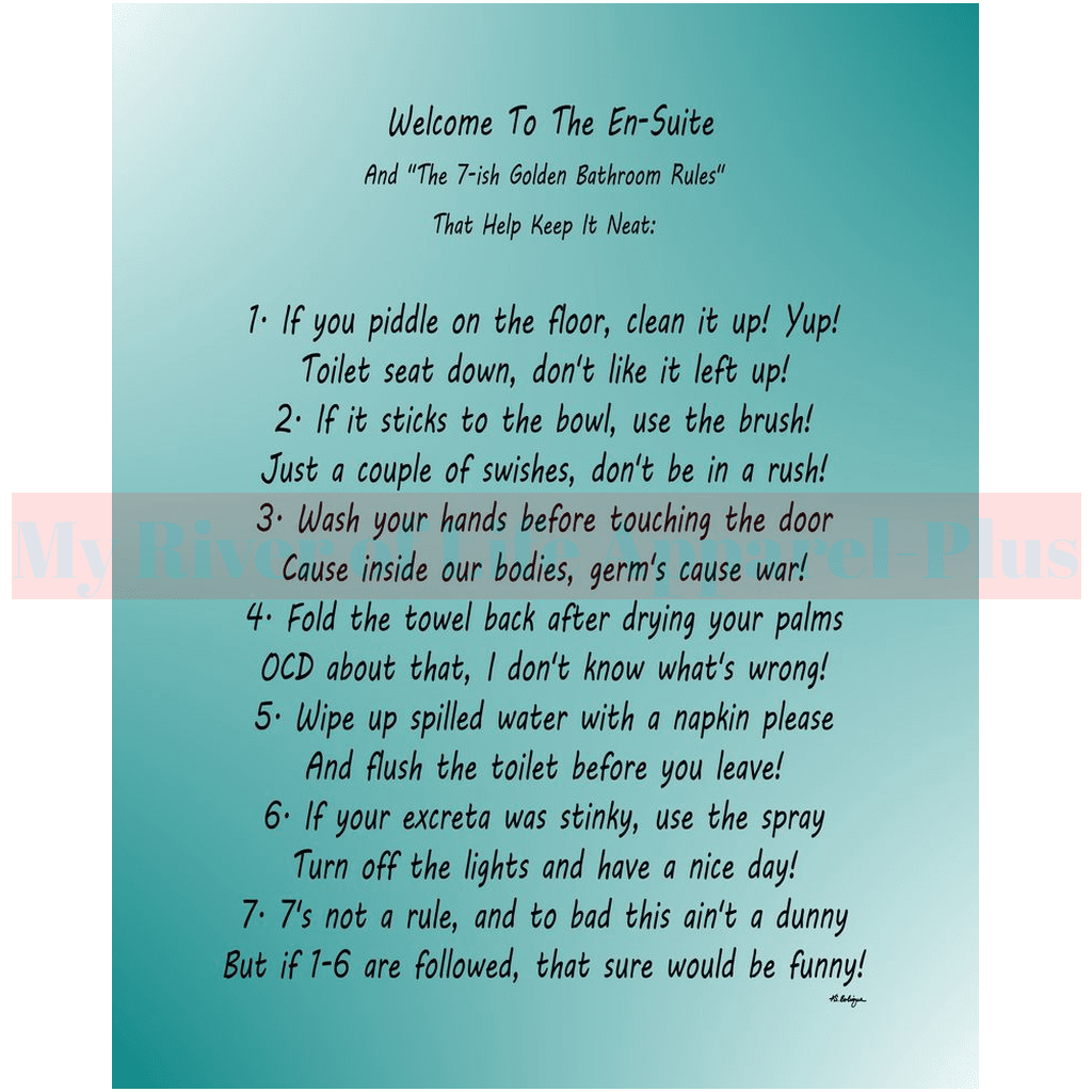 "The 7-ish Golden Bathroom Rules" A Giclee Art Print (Teal)