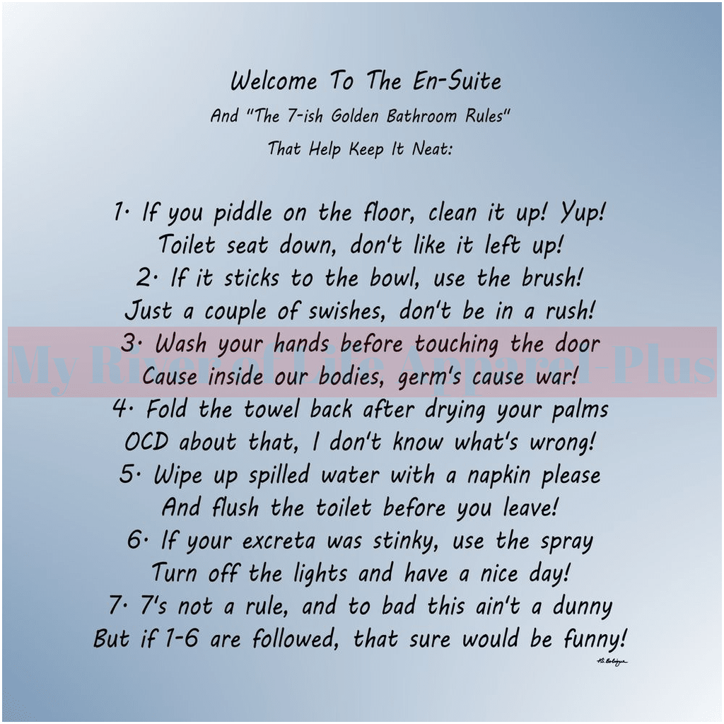 "The 7-ish Golden Bathroom Rules" Giclee Art Print (Blue-Grey)