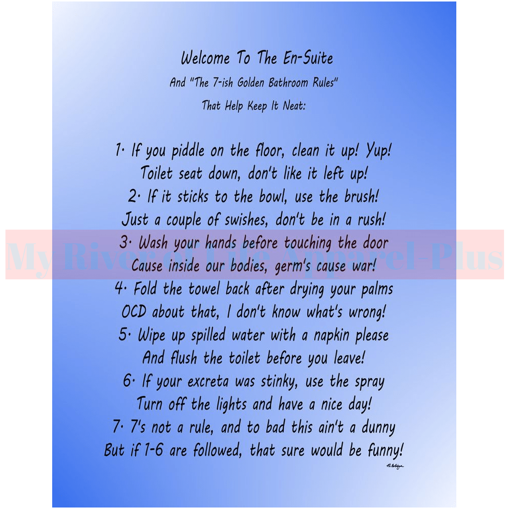 "The 7-ish Golden Bathroom Rules" Giclee Art Print (Ocean Blue)
