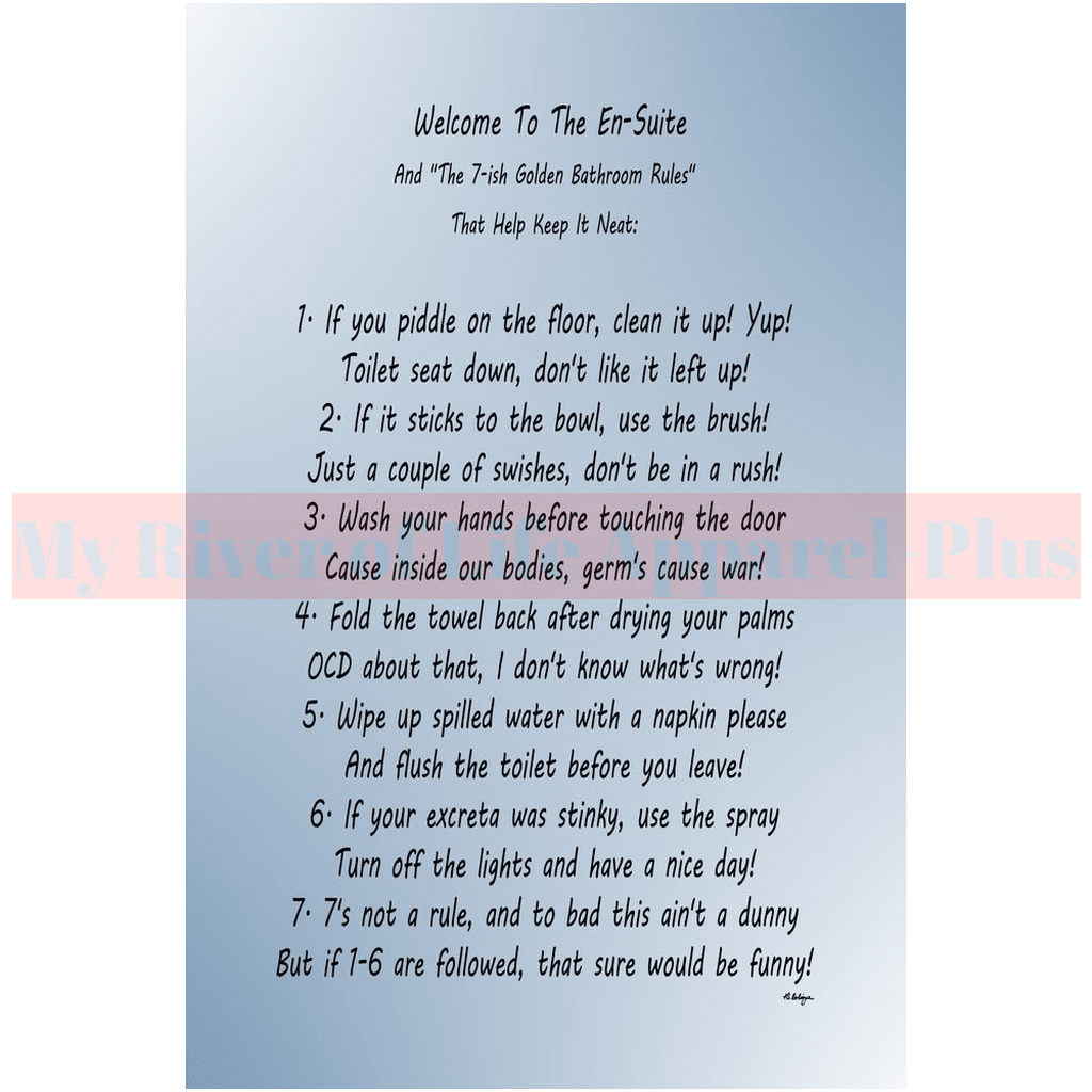 "The 7-ish Golden Bathroom Rules" Giclee Art Print (Blue-Grey)