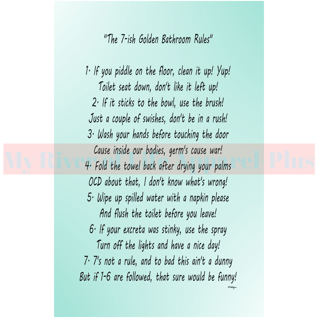 "The 7-ish Golden Bathroom Rules" Giclee Art Print (Robin Egg Blue)