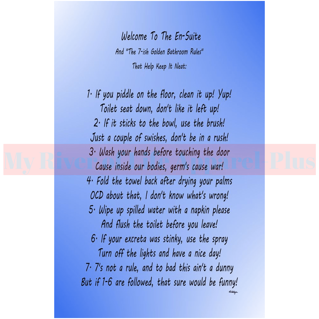 "The 7-ish Golden Bathroom Rules" Giclee Art Print (Ocean Blue)