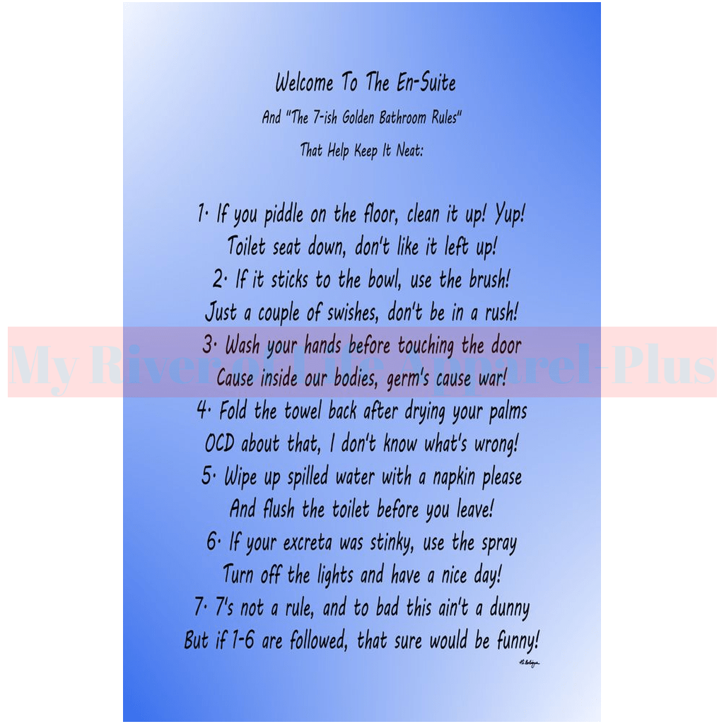 "The 7-ish Golden Bathroom Rules" Giclee Art Print (Ocean Blue)