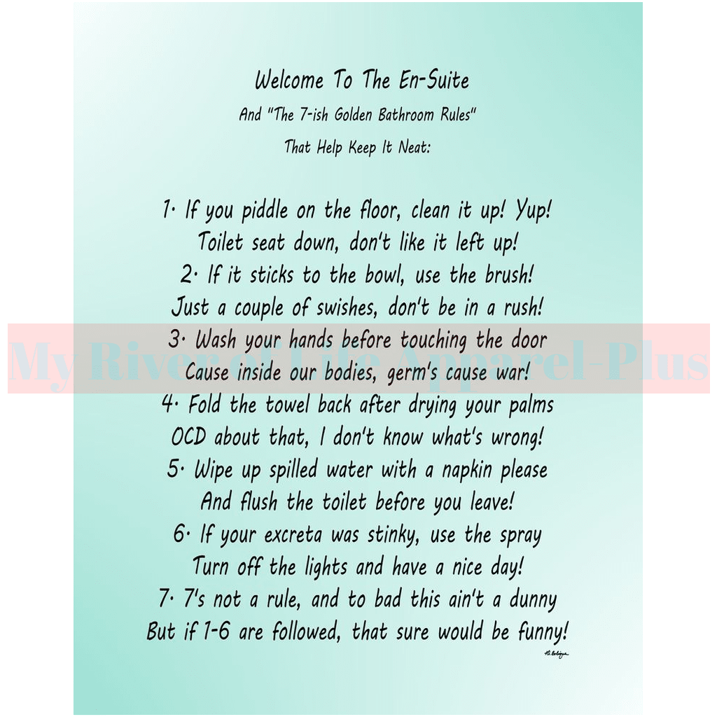 "The 7-ish Golden Bathroom Rules" Giclee Art Print (Robin Egg Blue)