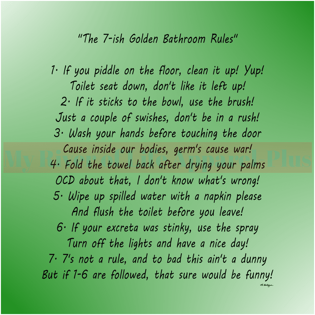 "The 7-ish Golden Bathroom Rules" Giclee Art Print (Green)