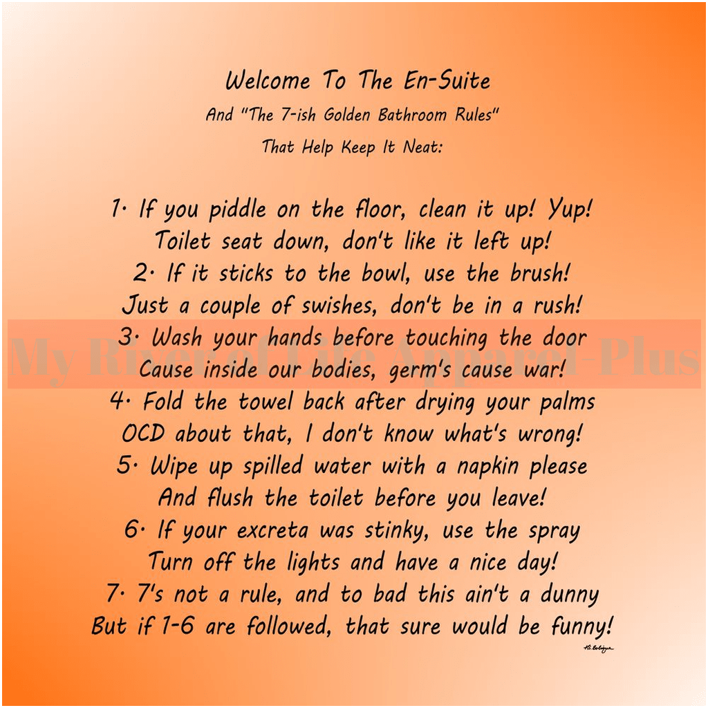 "The 7-ish Golden Bathroom Rules" Giclee Art Print (Orange)