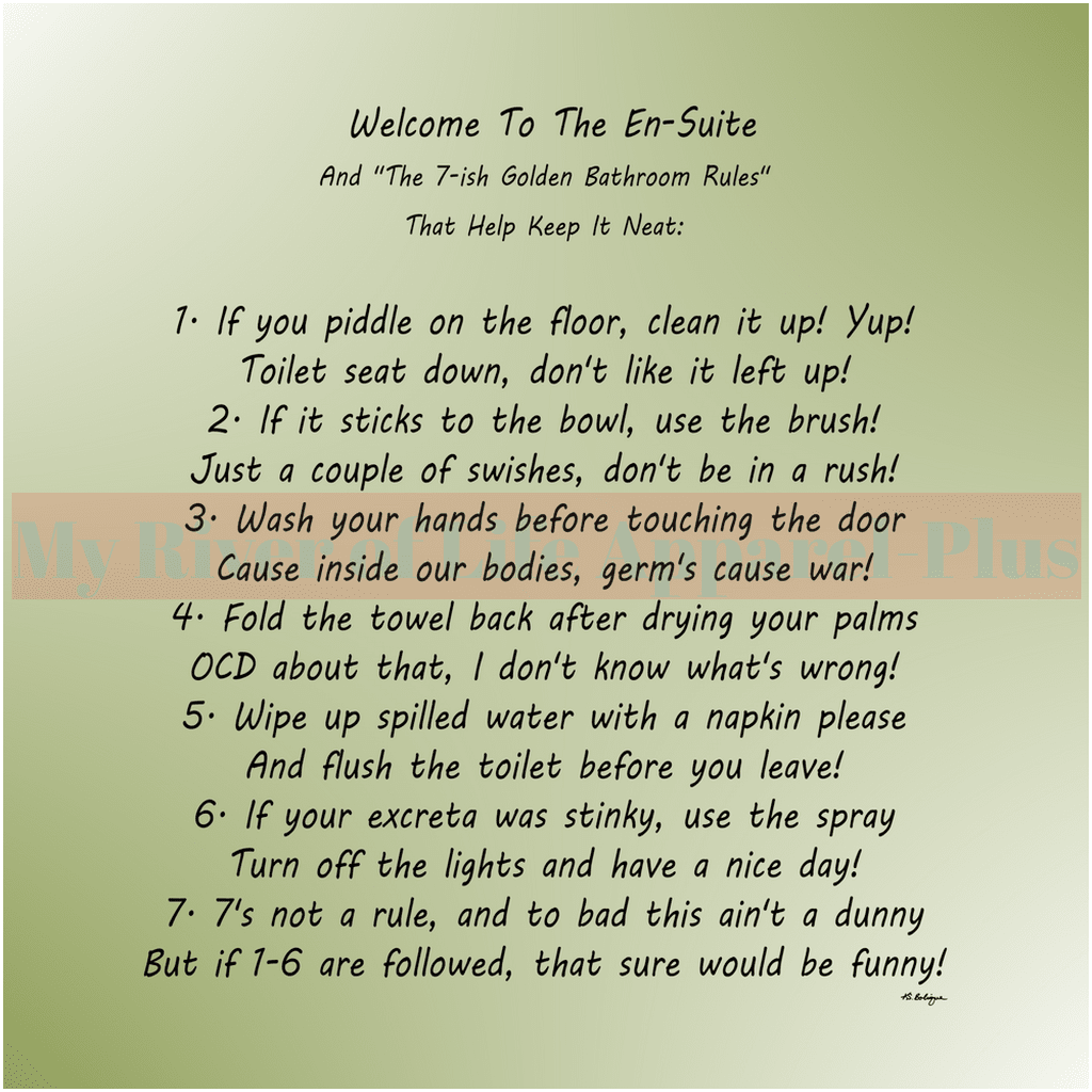 "The 7-ish Golden Bathroom Rules" Giclee Art Print (Sage)