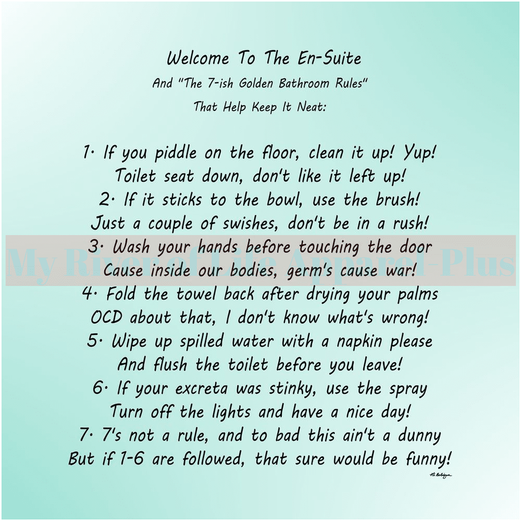 "The 7-ish Golden Bathroom Rules" Giclee Art Print (Robin Egg Blue)