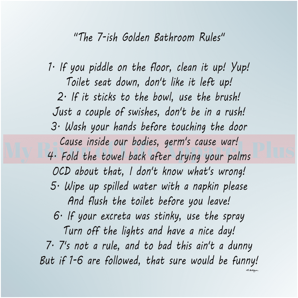 "The 7-ish Golden Bathroom Rules" Giclee Art Print (Blue)