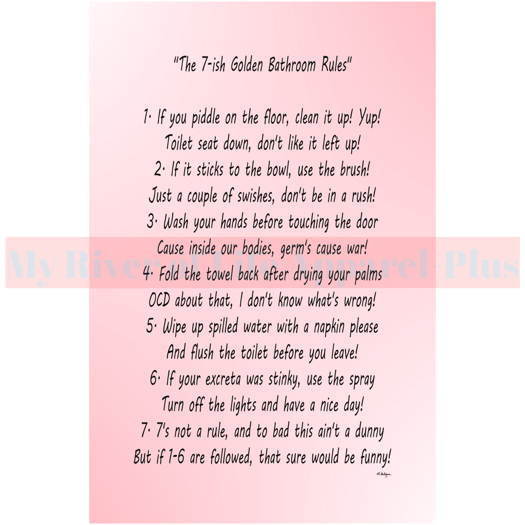 "The 7-ish Golden Bathroom Rules" Giclee Art Print (Pink)
