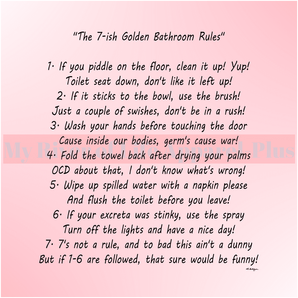 "The 7-ish Golden Bathroom Rules" Giclee Art Print (Pink)