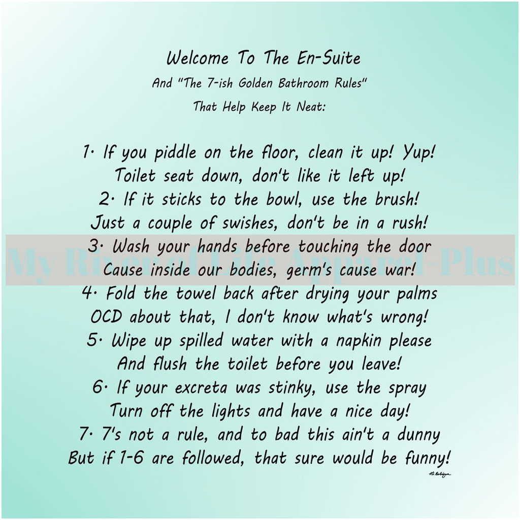 "The 7-ish Golden Bathroom Rules" Giclee Art Print (Robin Egg Blue)