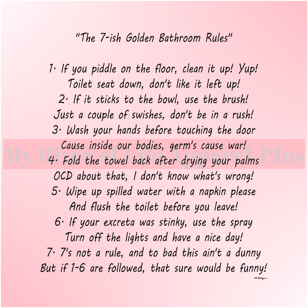 "The 7-ish Golden Bathroom Rules" Giclee Art Print (Pink)