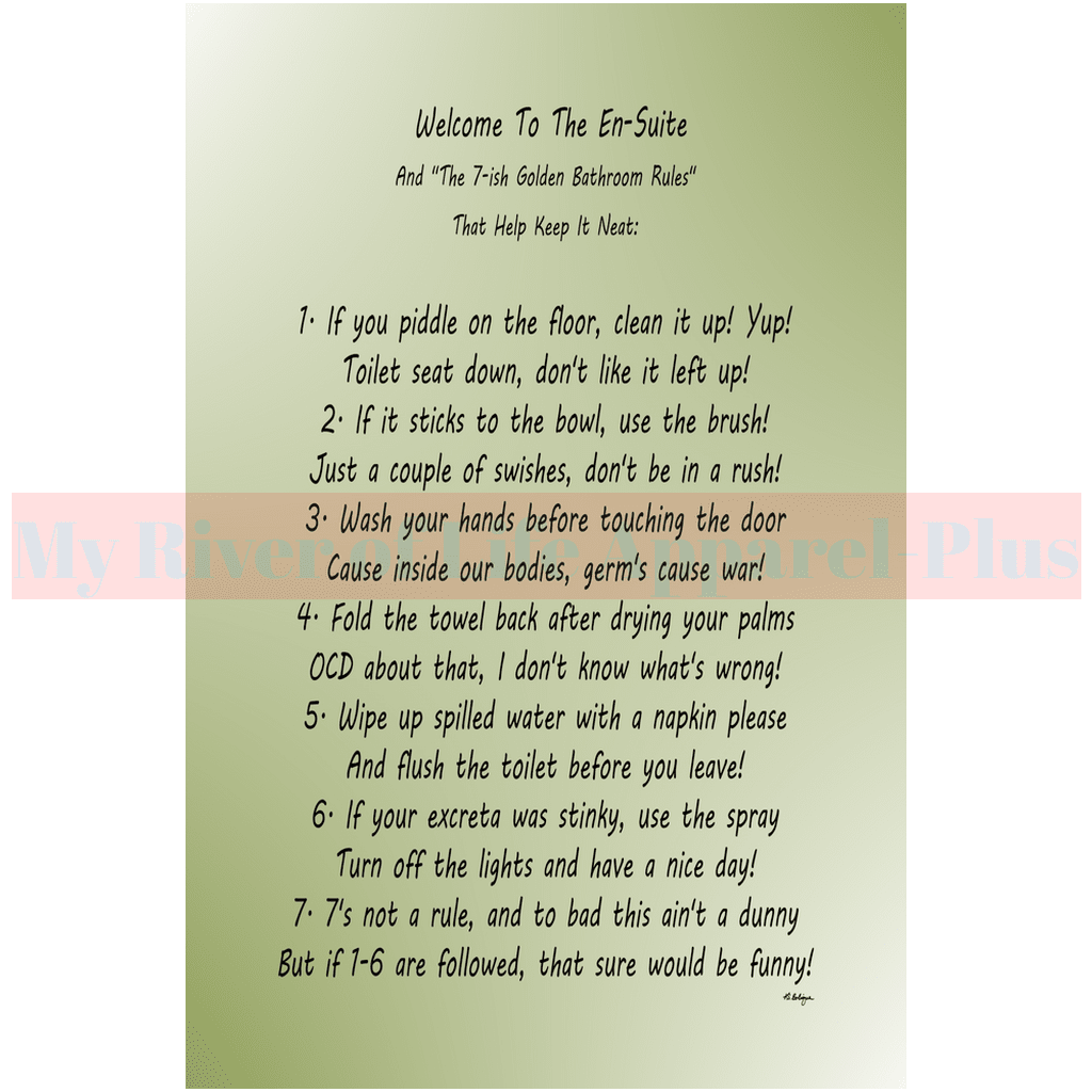 "The 7-ish Golden Bathroom Rules" Giclee Art Print (Sage)