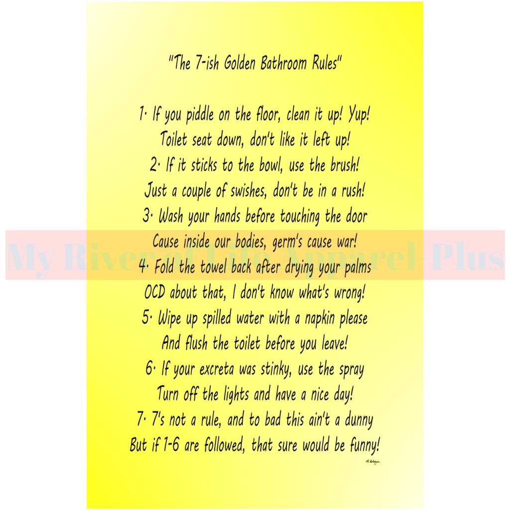 "The 7-ish Golden Bathroom Rules" Giclee Art Print (Yellow)