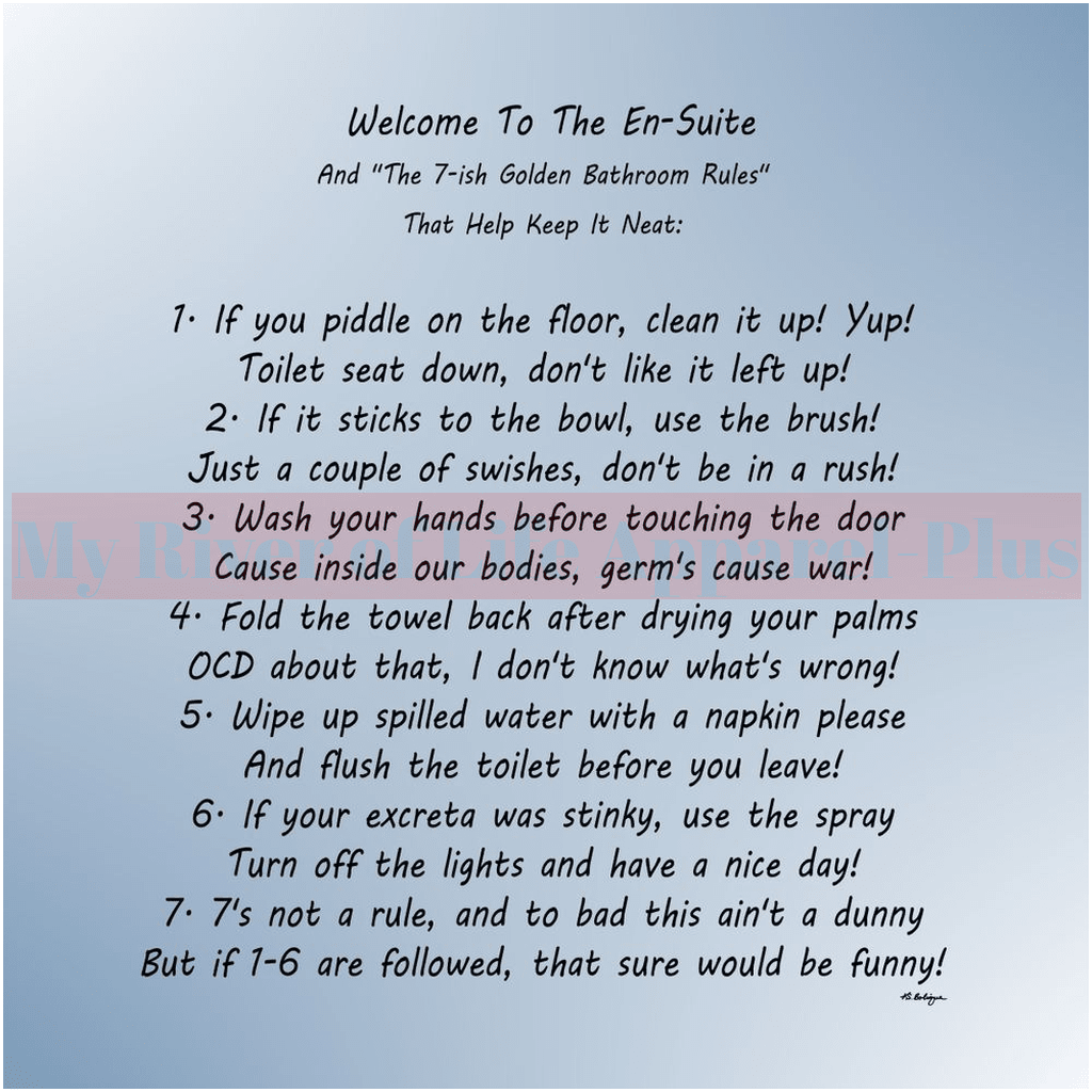 "The 7-ish Golden Bathroom Rules" Giclee Art Print (Blue-Grey)
