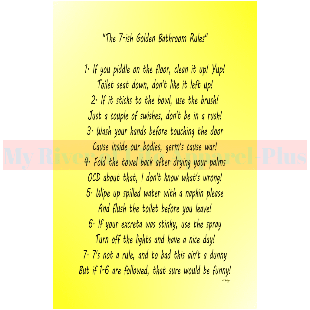 "The 7-ish Golden Bathroom Rules" Giclee Art Print (Yellow)