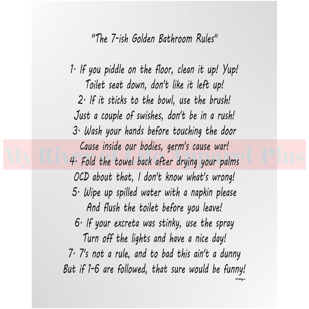 "The 7-ish Golden Bathroom Rules" Giclee Art Print (Grey)
