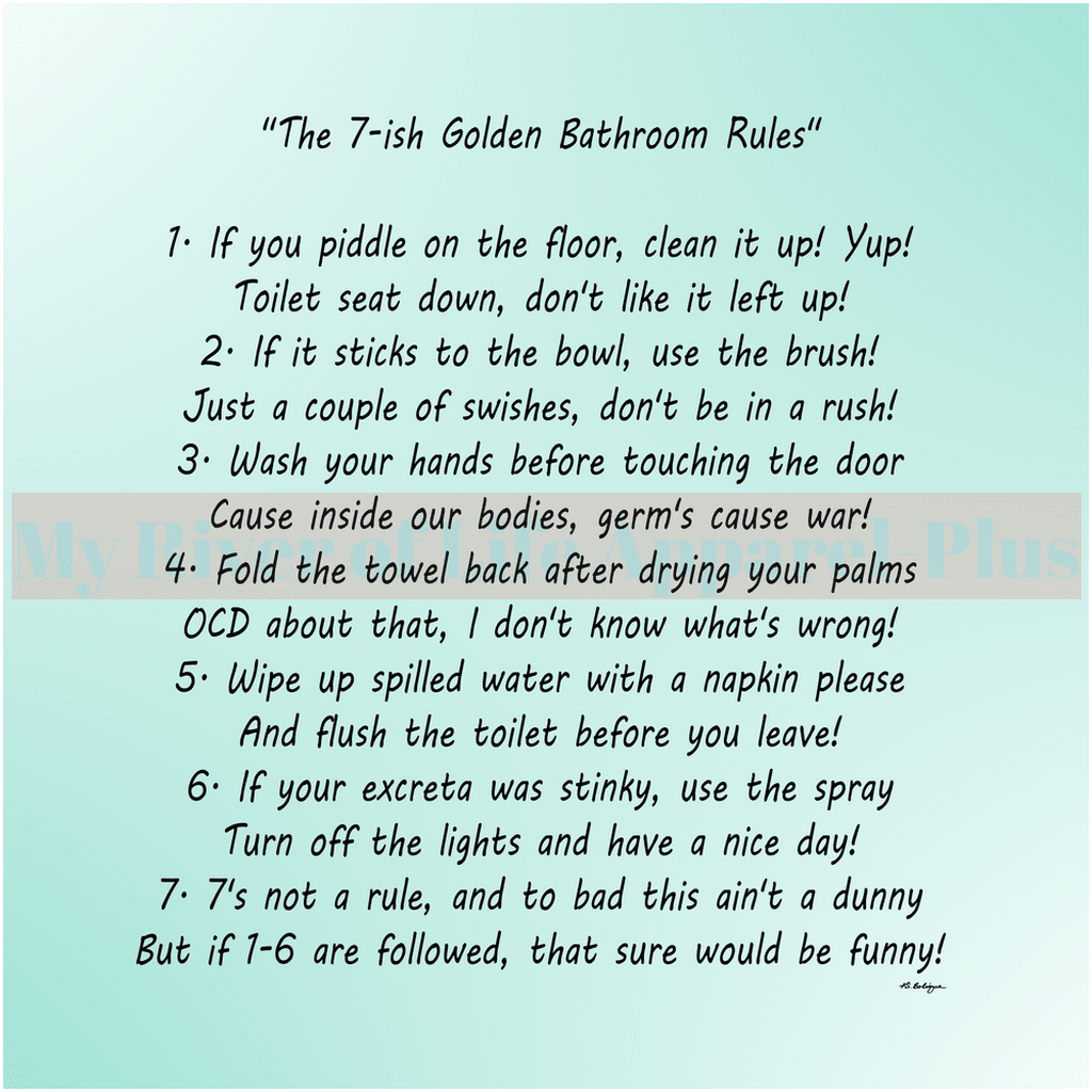 "The 7-ish Golden Bathroom Rules" Giclee Art Print (Robin Egg Blue)