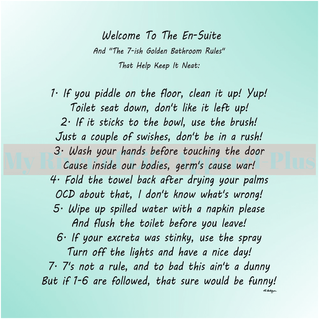 "The 7-ish Golden Bathroom Rules" Giclee Art Print (Robin Egg Blue)