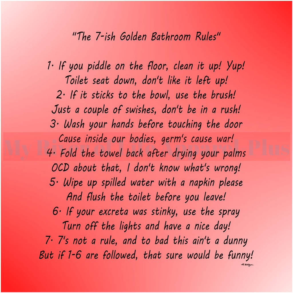 "The 7-ish Golden Bathroom Rules" Giclee Art Print (Red)