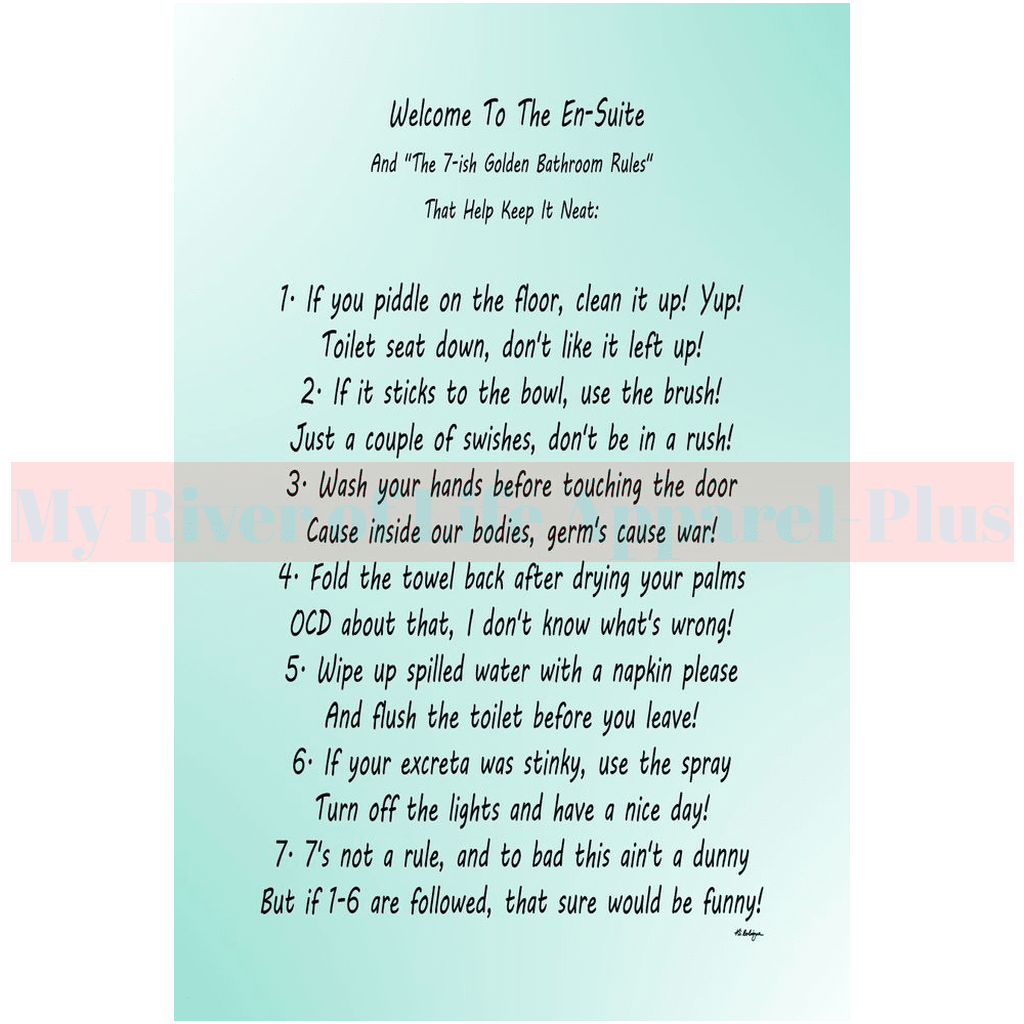 "The 7-ish Golden Bathroom Rules" Giclee Art Print (Robin Egg Blue)