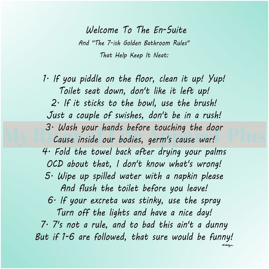 "The 7-ish Golden Bathroom Rules" Giclee Art Print (Robin Egg Blue)