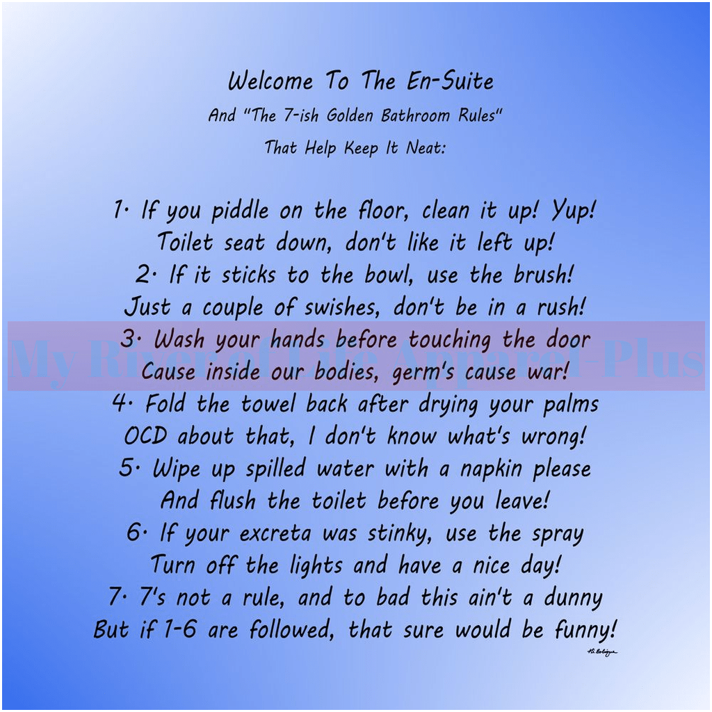 "The 7-ish Golden Bathroom Rules" Giclee Art Print (Ocean Blue)