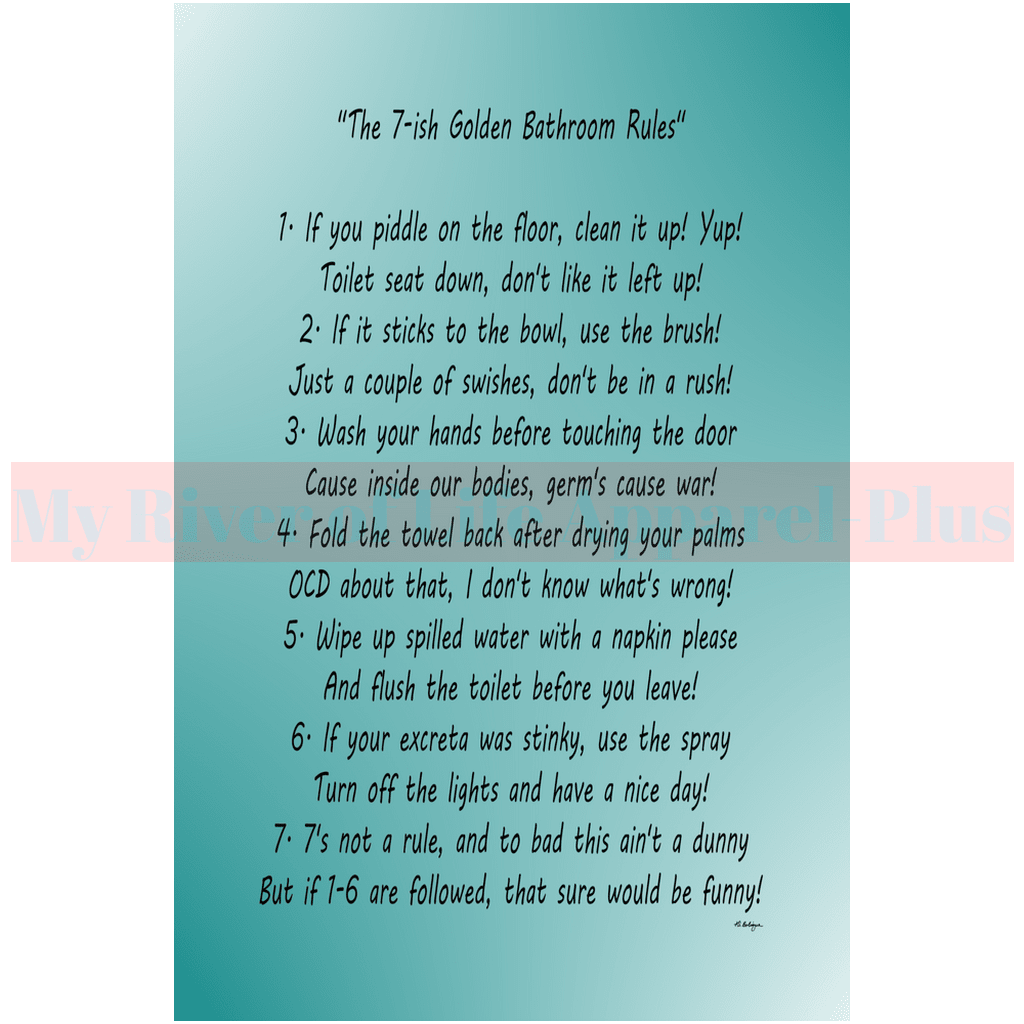 "The 7-ish Golden Bathroom Rules" Giclee Art Print (Teal)