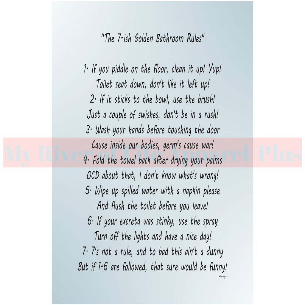 "The 7-ish Golden Bathroom Rules" Giclee Art Print (Blue)