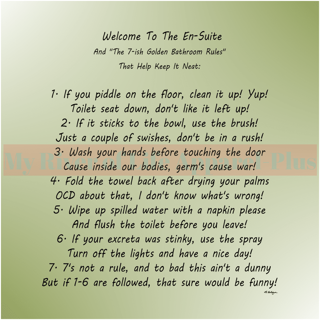 "The 7-ish Golden Bathroom Rules" Giclee Art Print (Sage)