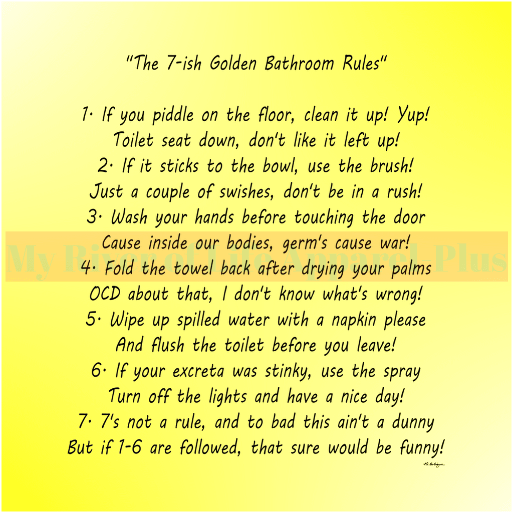 "The 7-ish Golden Bathroom Rules" Giclee Art Print (Yellow)